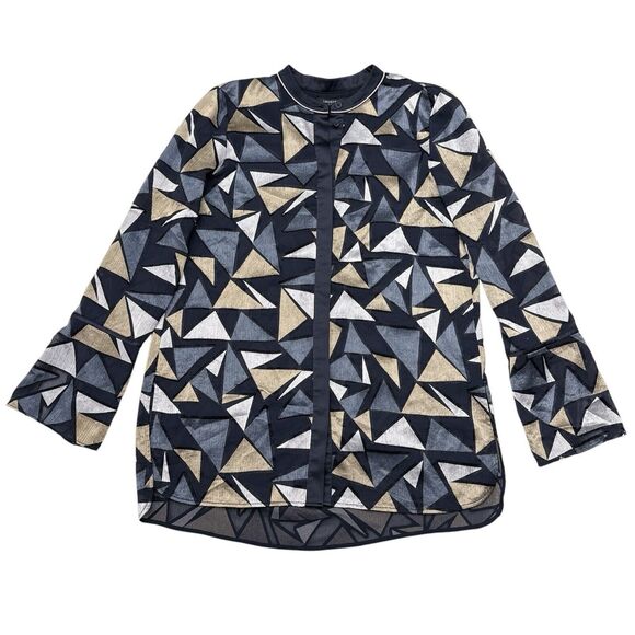 Lafayette 148 Desra Burnout Blouse Shirt Medium‎ Cutout Metallic Long Old Money - Picture 1 of 10